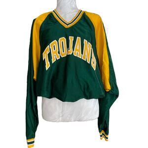 Vintage 80s Russell Athletics Trojans Green Gold Dolman Cropped Jersey Sz Large